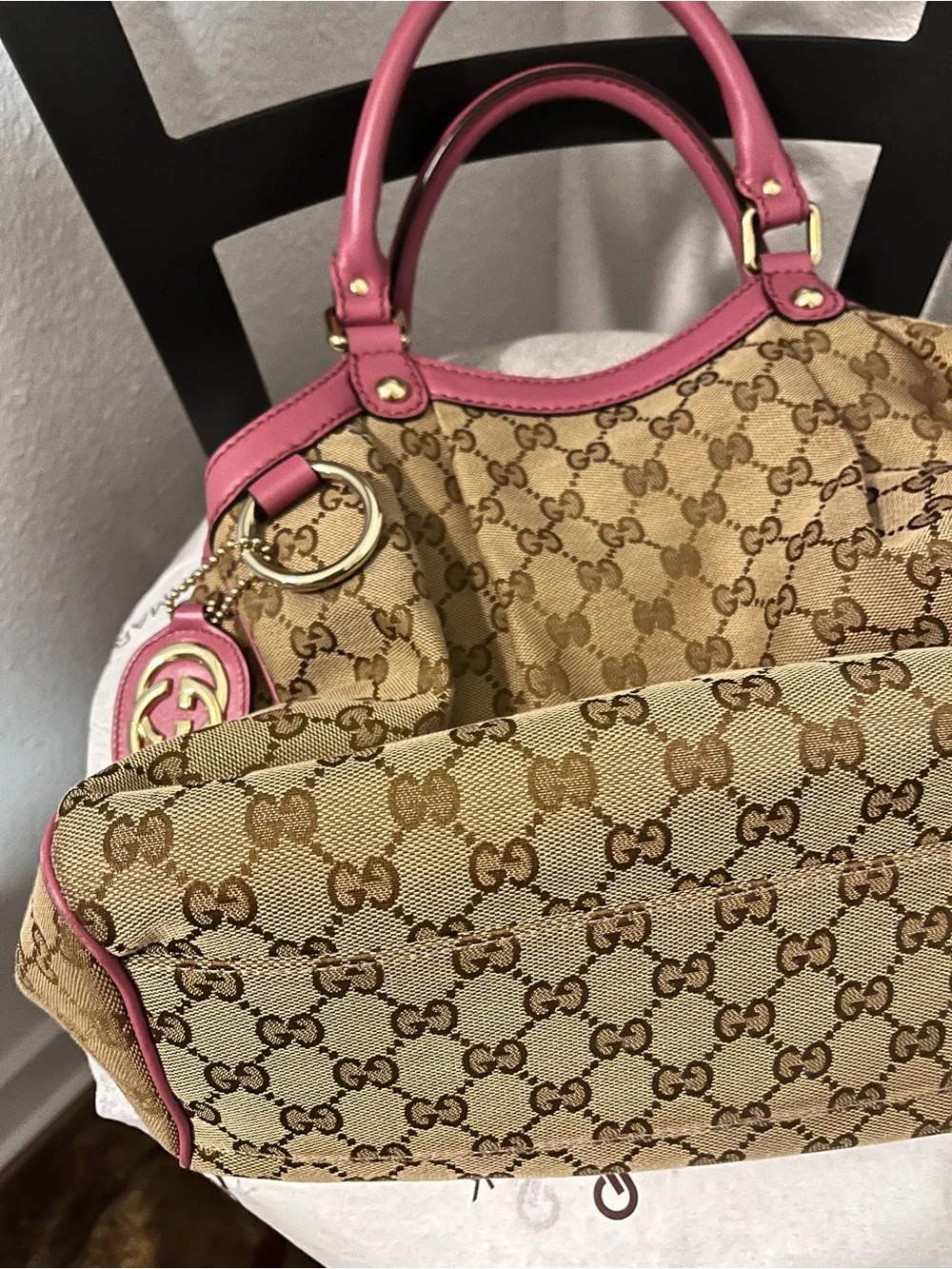 GUCCI SUKEY GG CANVAS/LEATHER TOTE
